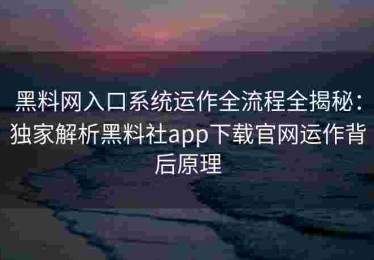 黑料网入口系统运作全流程全揭秘：独家解析黑料社app下载官网运作背后原理