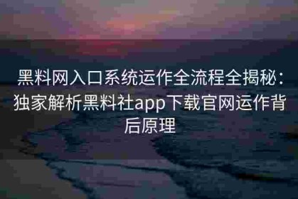 黑料网入口系统运作全流程全揭秘：独家解析黑料社app下载官网运作背后原理