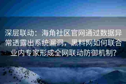深层联动：海角社区官网通过数据异常透露出系统漏洞，黑料网如何联合业内专家形成全网联动防御机制？