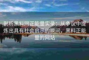 剖析黑料网正能量实录：从争议中提炼出具有社会启示的瞬间，黑料正能量的网站