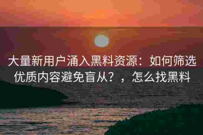 大量新用户涌入黑料资源：如何筛选优质内容避免盲从？，怎么找黑料