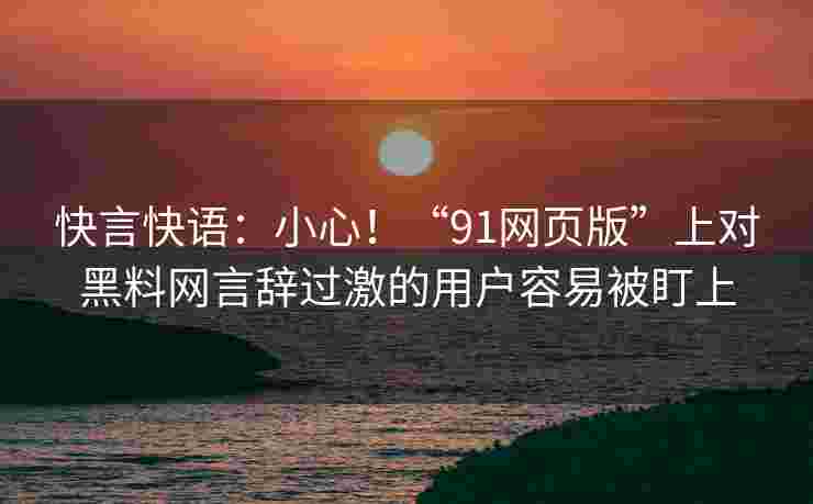 快言快语：小心！“91网页版”上对黑料网言辞过激的用户容易被盯上