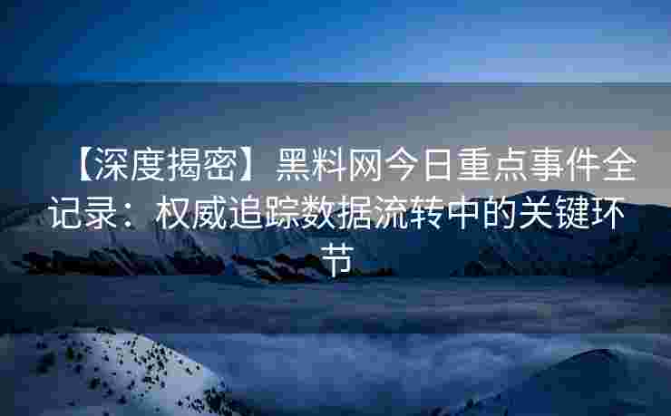 【深度揭密】黑料网今日重点事件全记录：权威追踪数据流转中的关键环节