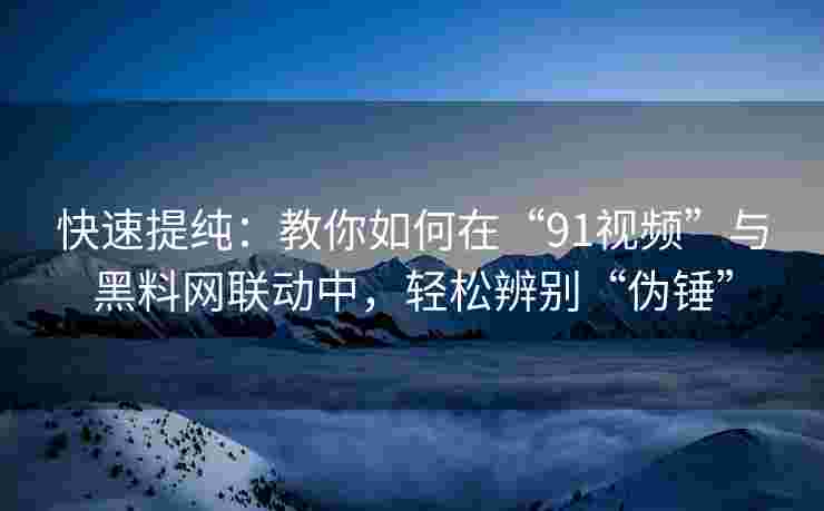 快速提纯：教你如何在“91视频”与黑料网联动中，轻松辨别“伪锤”