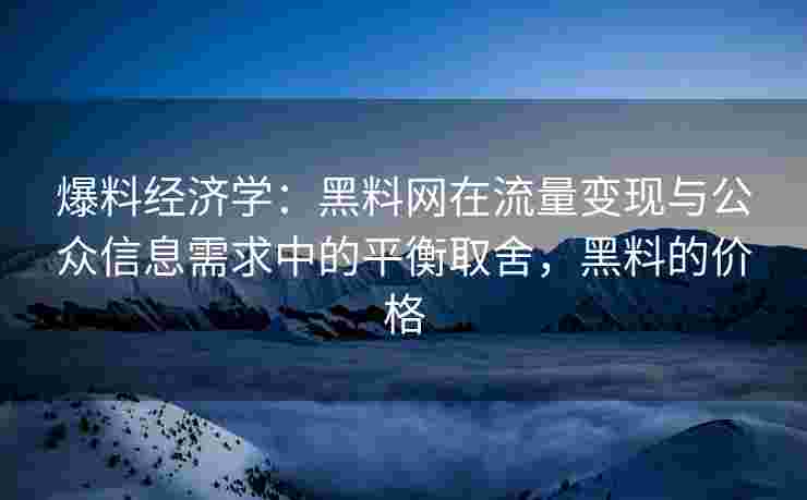 爆料经济学：黑料网在流量变现与公众信息需求中的平衡取舍，黑料的价格