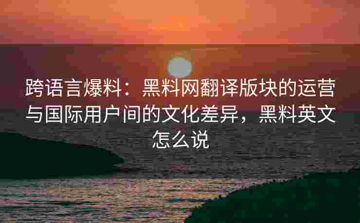 跨语言爆料：黑料网翻译版块的运营与国际用户间的文化差异，黑料英文怎么说