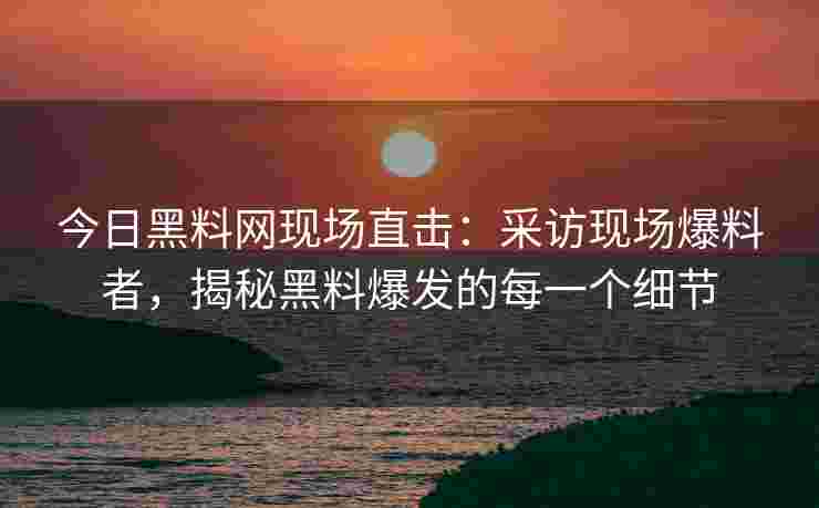 今日黑料网现场直击：采访现场爆料者，揭秘黑料爆发的每一个细节